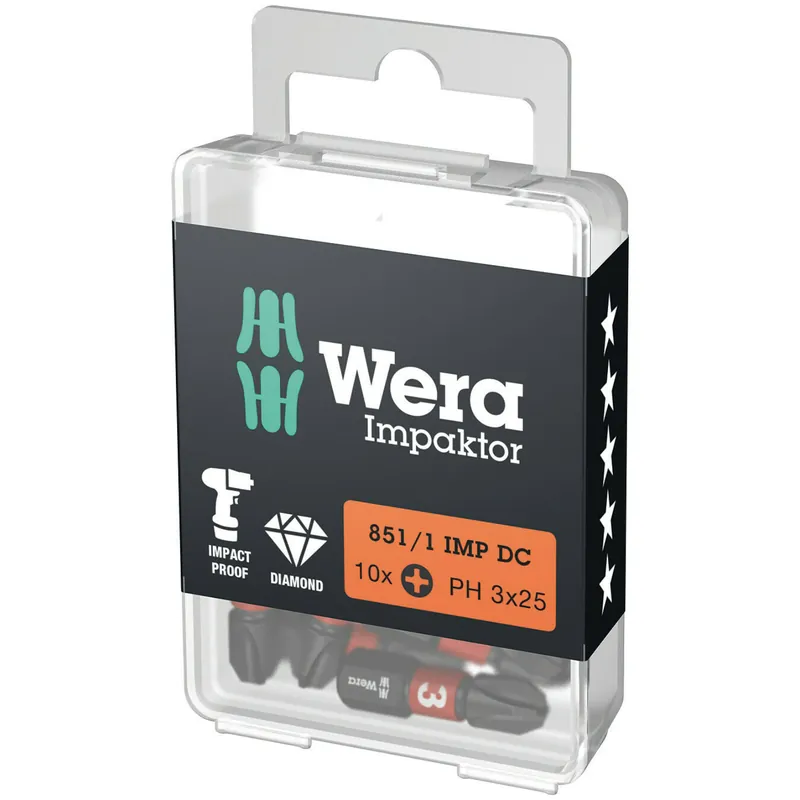 Wera 851/1 Embouts Impaktor IMP DC, PH 3 x 25 mm, 10 pièces