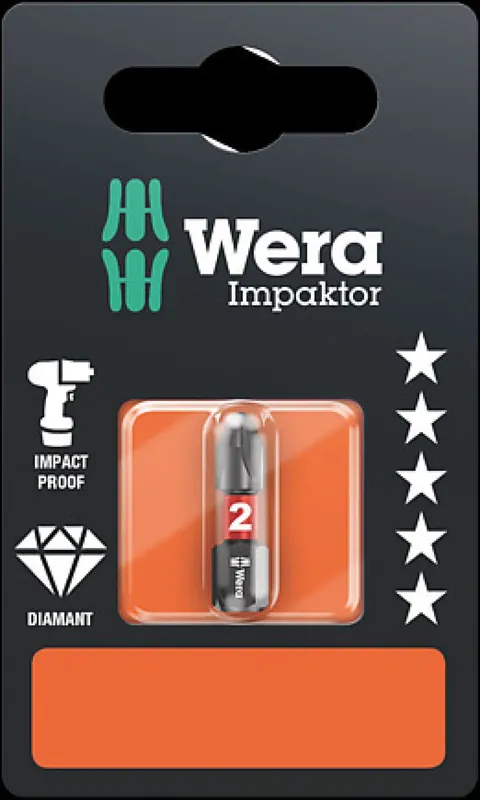 Wera 5073916001 Embout Impaktor Philips 1/4" - PH2 x 25 mm
