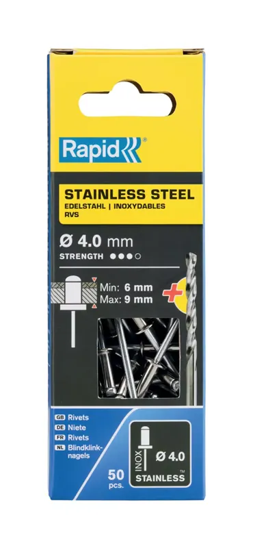 Rapid 163891 Rivets inoxydables Ø4.0x12mm
