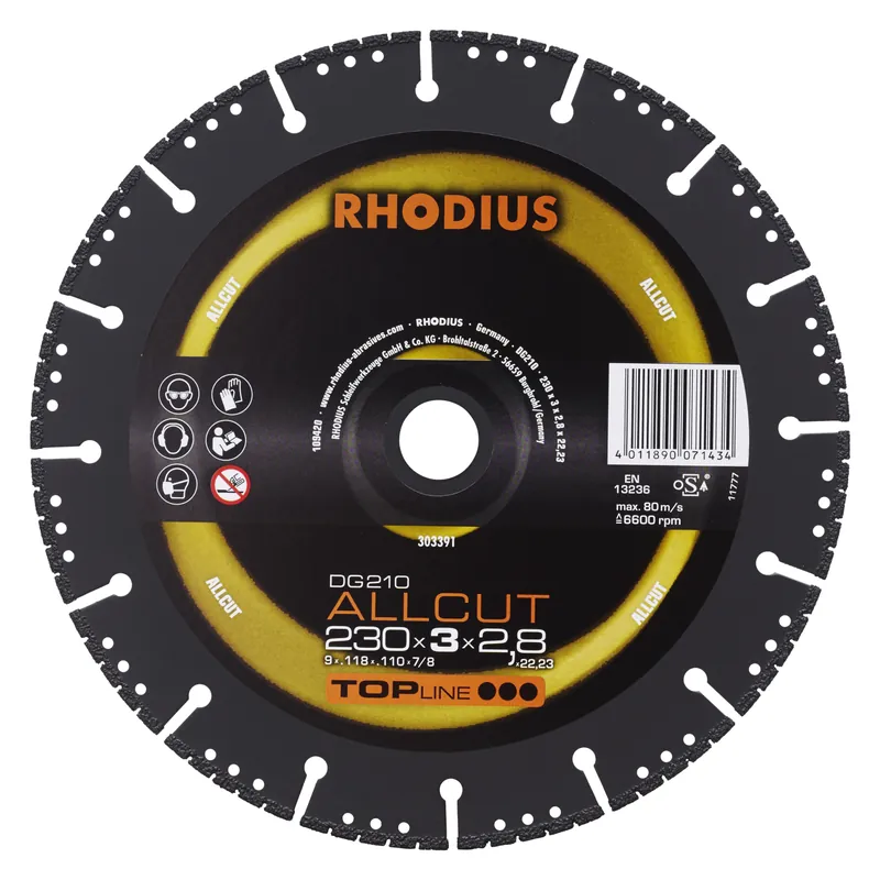 Rhodius 303391 TOPline lll DG210 Allcut Disque à tronçonner diamanté - 230 x 22,23 x 3mm - Universel