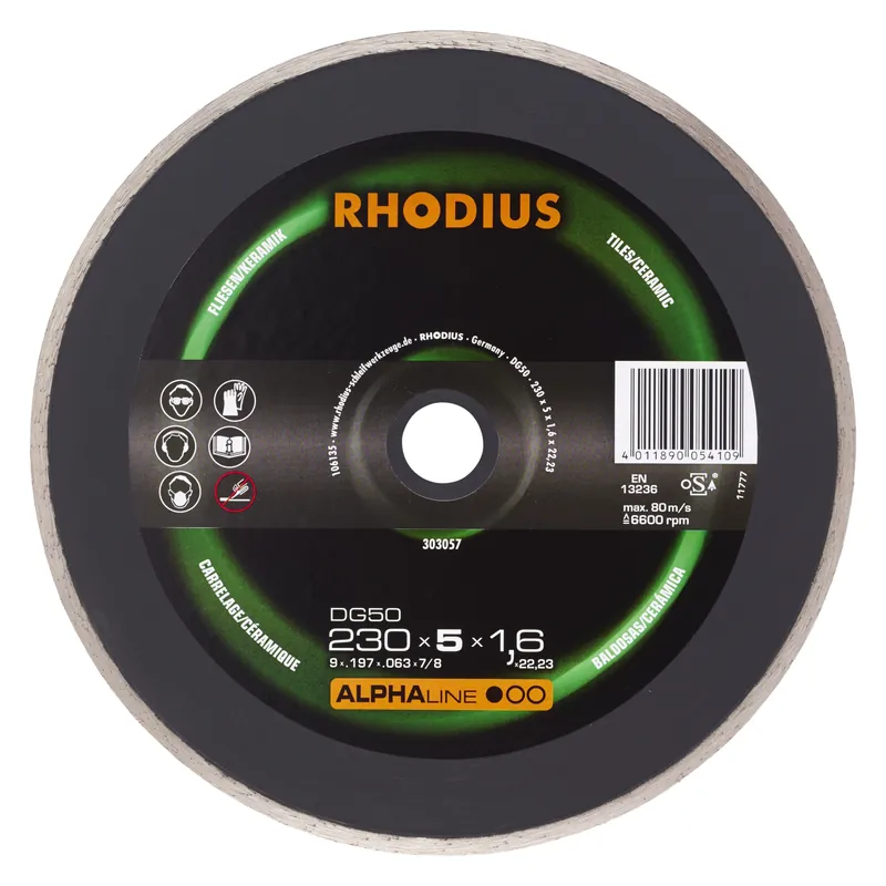 Rhodius 303057 Alphaline I DG50 Disque à tronçonner diamant - 230 x 22,23 x 5mm - Carrelage/Céramique