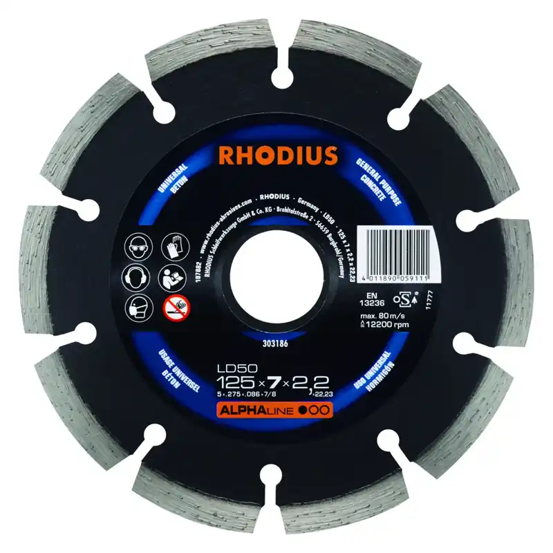 Rhodius 303186 LD50 - Disque de tronçonnage diamant - 125 x 10,0 x 2,2 x 22,23 - 125 mm