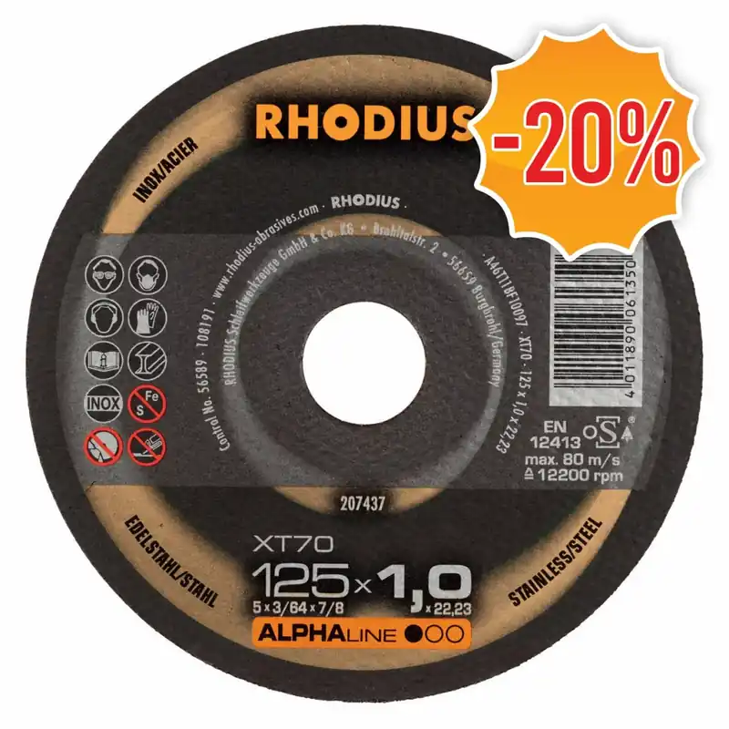 Rhodius 211078 XT70 PACK - Disque de tronçonnage extra-fin - 125 x 1,0 x 22,23 - 125 mm