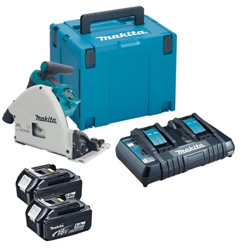 Makita DSP600PT2J Batterie Li-Ion 36V (2x 18V) Kit de scie plongeante (2x batterie 5.0Ah) dans MAKPAC - 165 x 20 mm - sans balais