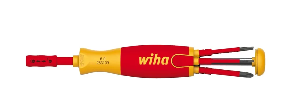 Wiha 41235 Tournevis avec magasin d‘embouts LiftUp electric fente, Pozidriv, PlusMinus/Pozidriv, fente avec 6 slimBits - sous blister