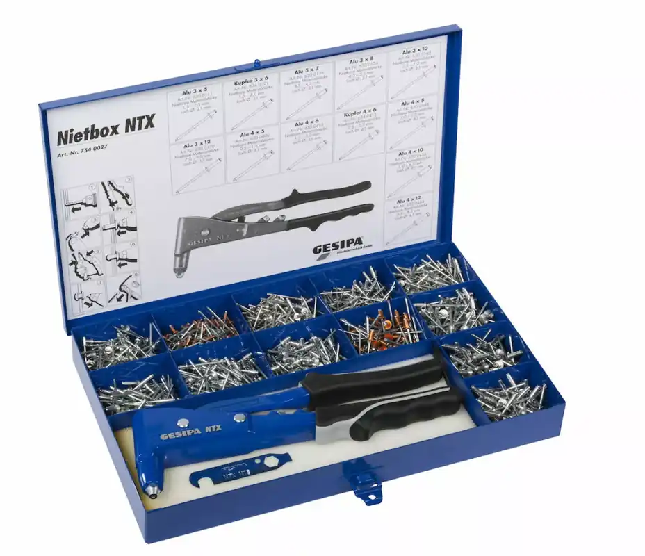 Gesipa NTX Senior Kit Riveteuse aveugle avec clous dans l‘étui - 2,4-5,0mm