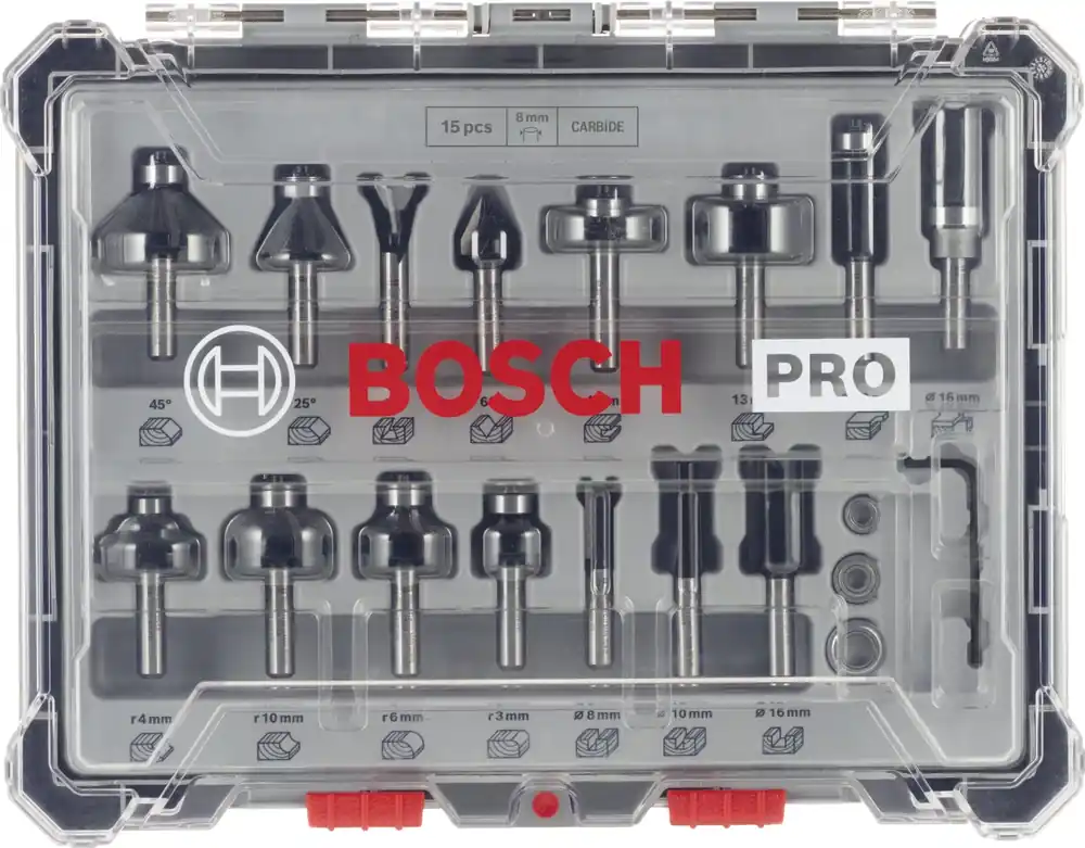 Bosch 2607017472 Pack de 15 fraiseuses en cassette - 8 mm
