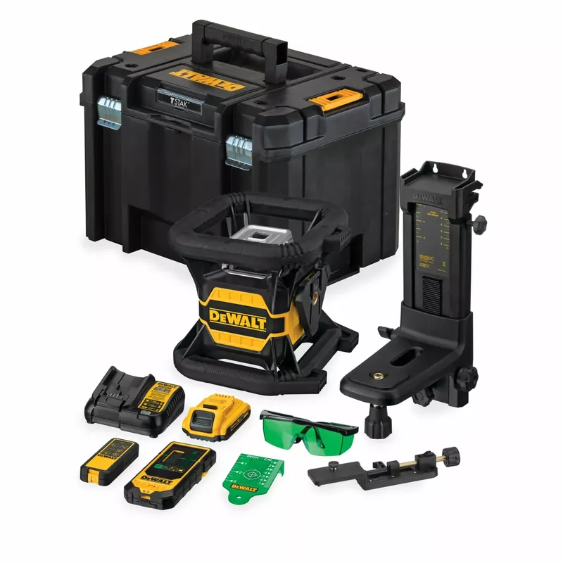 DeWALT DCE080D1GS-QW Kit laser rotatif 18 V avec récepteur dans un coffret - Vert - 30 m - IP67