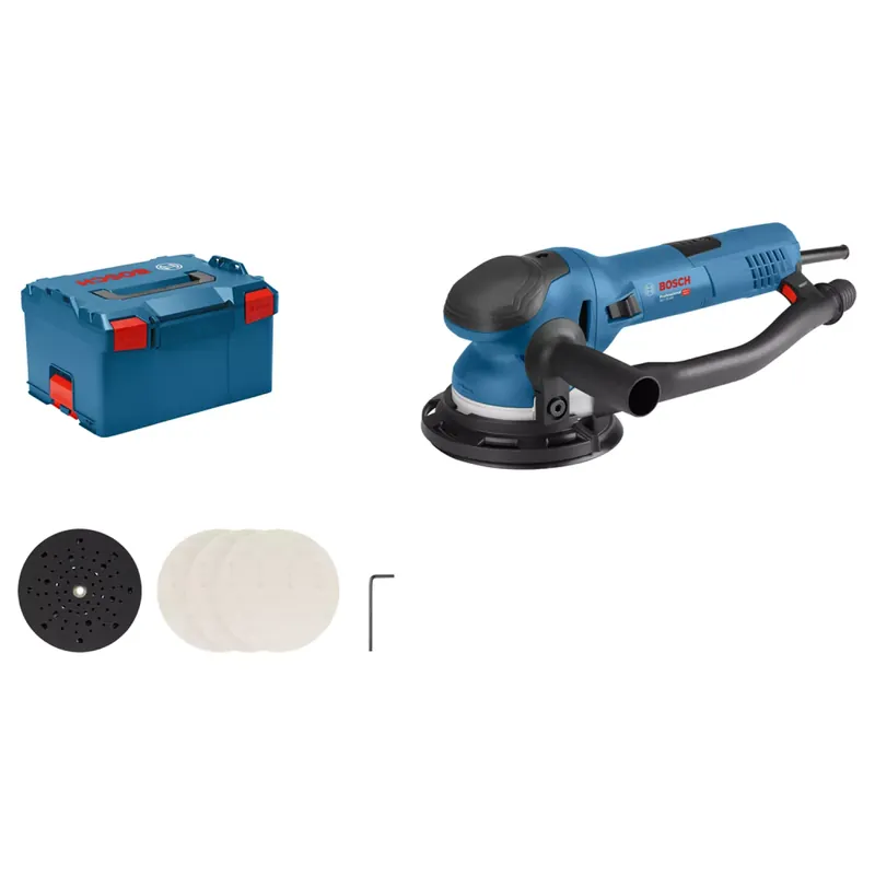 Bosch 0601257101 - Ponceuse excentrique GET 75-150 Poignée, clé pour vis à six-pans, déflecteur, connexion d‘aspirateur, 3x feuille abrasive, plateau