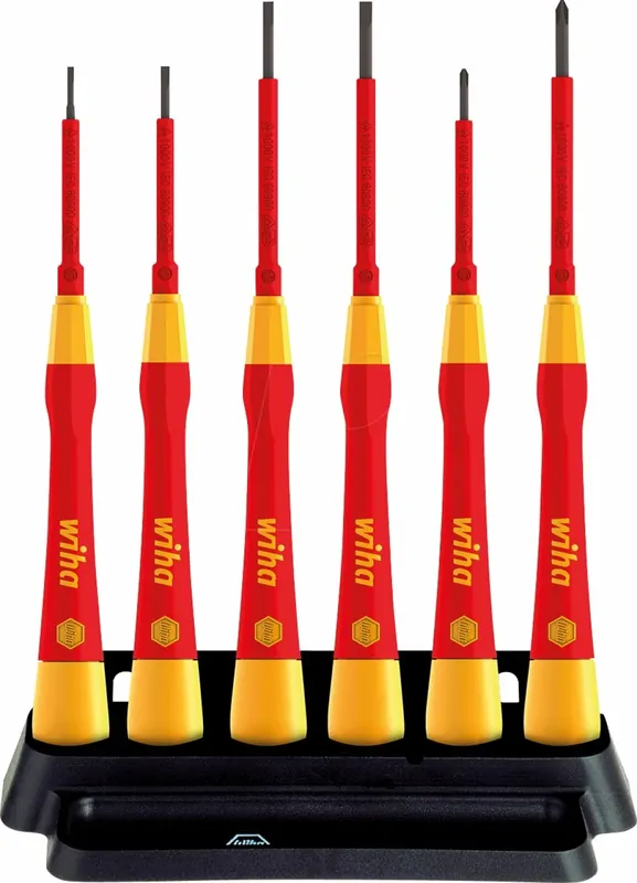 Wiha 42989 Jeu de 6 tournevis fins PicoFinish à tête fendue électrique avec support