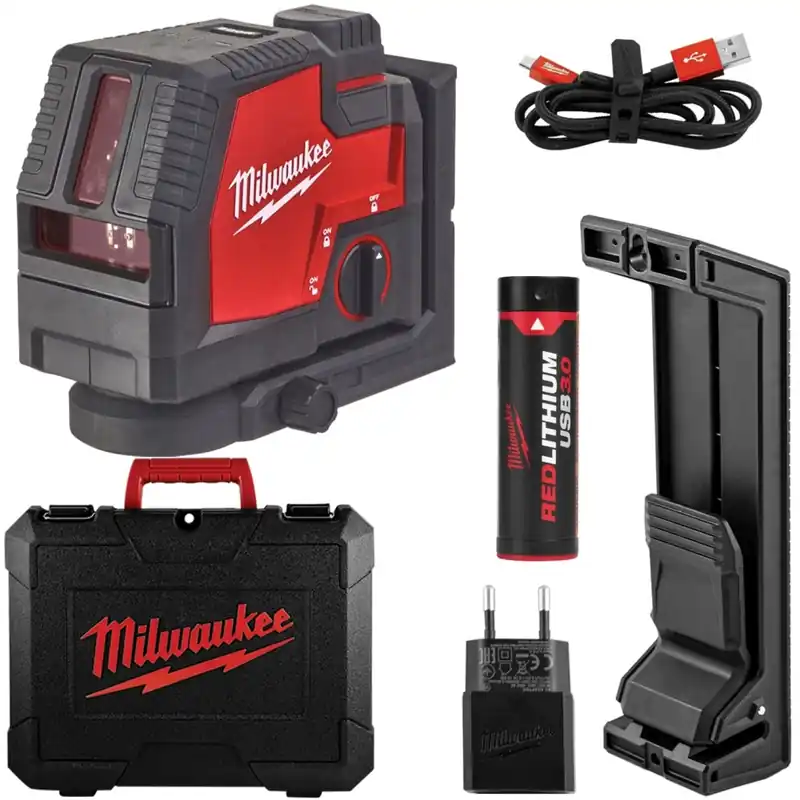 Milwaukee L4 CLL-301C - Set laser lignes Li-Ion 4V (1x batterie 3.0Ah) dans mallette - 2 lignes - 30m - vert