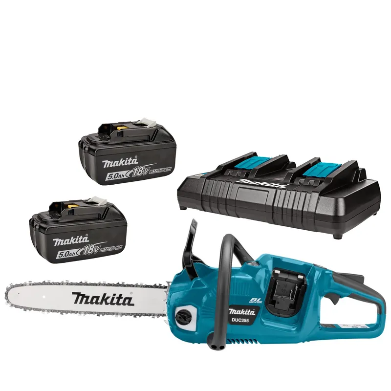Makita DUC355PT2 36V (2x 18V) Li-Ion Batterie set de tronçonneuses (2x 5.0Ah) - 350mm - moteur sans charbon