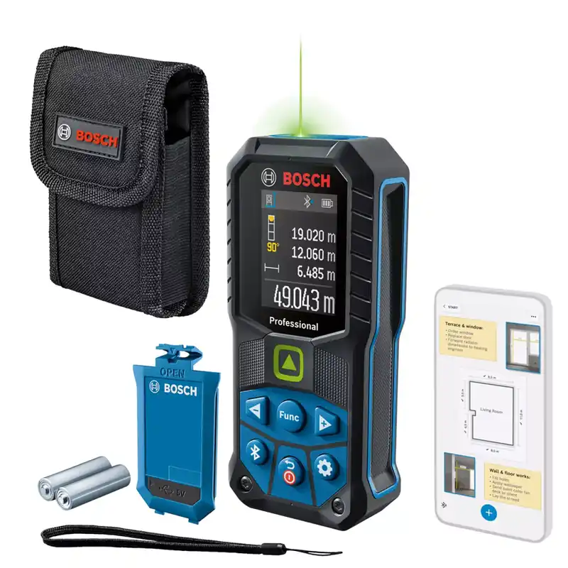 Bosch 0601072U01 - Télémètre laser GLM 50-27 CG, BA 3.7V 1.0Ah A et câble USB-C 1 608 M00 C43, dragonne et housse de protection