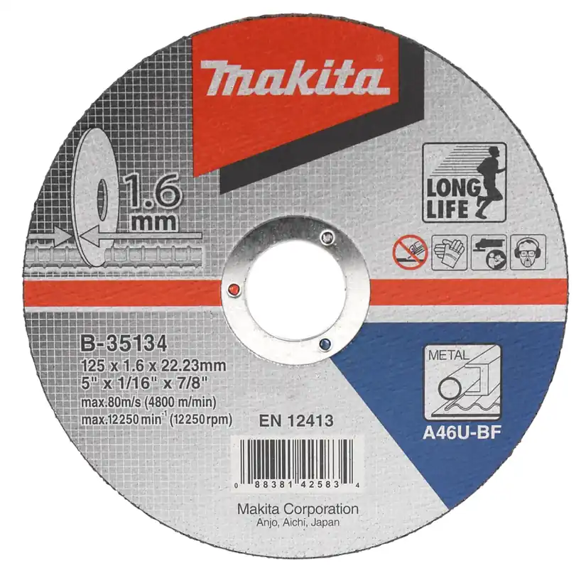 10 disques à tronçonner Makita B-35134 - 125 x 22,23 x 1,6 mm - Acier