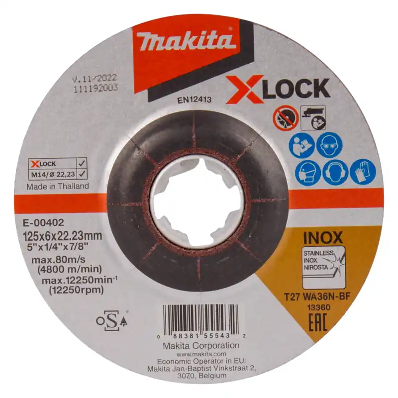 Meule à tronçonner - Makita E-00402 - en acier inoxydable-125 x 22,23 x 6 mm