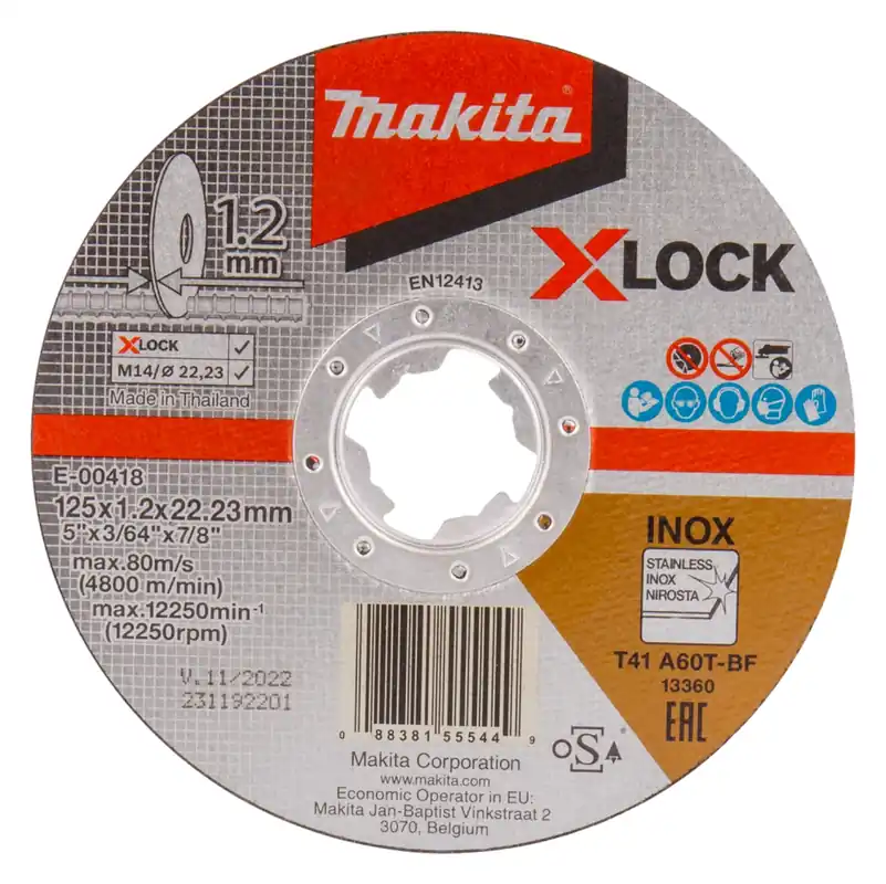 10 disques à tronçonner Makita E-00418 - 125 x 22,23 x 1,2 mm - Acier inoxydable