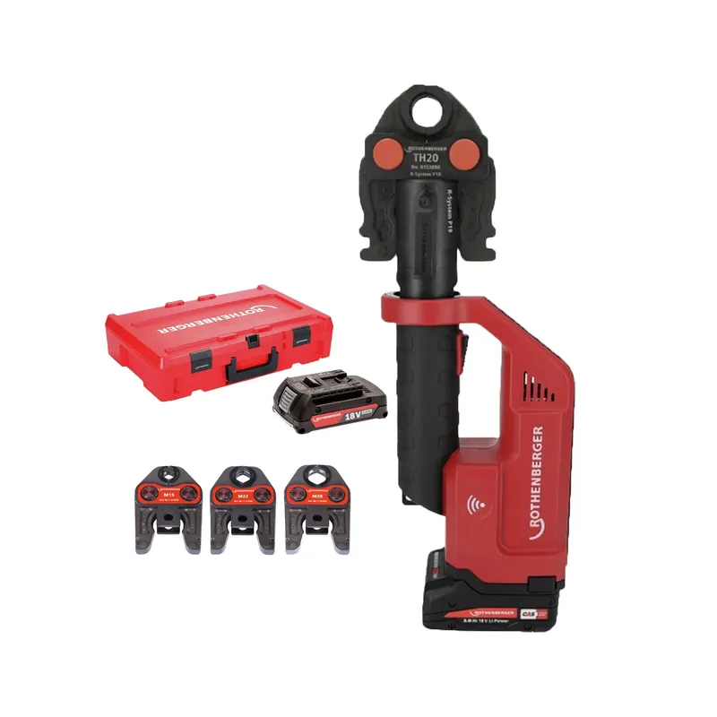 Rothenberger 1000004274 Romax Compact III Kit de pinces à sertir sans fil 18 V (1 batterie 4,0 Ah + chargeur) avec mâchoire en M - 15-22-28 mm - AMPShare