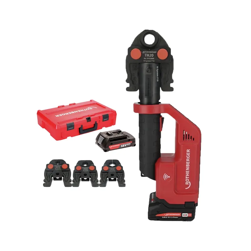 Rothenberger 1000004276 Romax Compact III Kit de pinces à sertir sans fil 18 V (1 batterie 4,0 Ah + chargeur) avec mâchoires SV - 15-22-28 mm - AMPShare