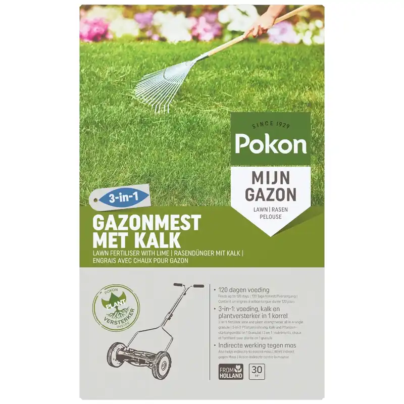 Pokon Engrais pour gazon avec chaux 3-en-1 - 30 m²