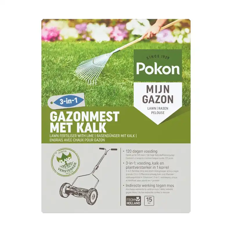 Pokon Engrais pour gazon avec chaux 3-en-1 - 15 m²