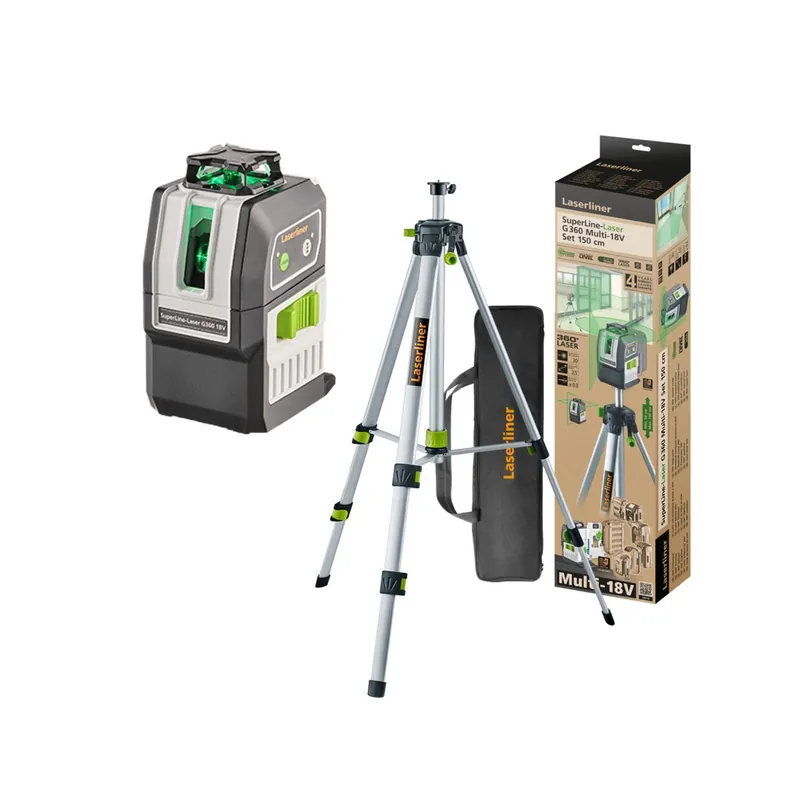 Laserliner SuperLine-Laser G360 Multi-18V Laser à lignes croisées avec trépied dans un sac - 2 lignes - vert - 30 m