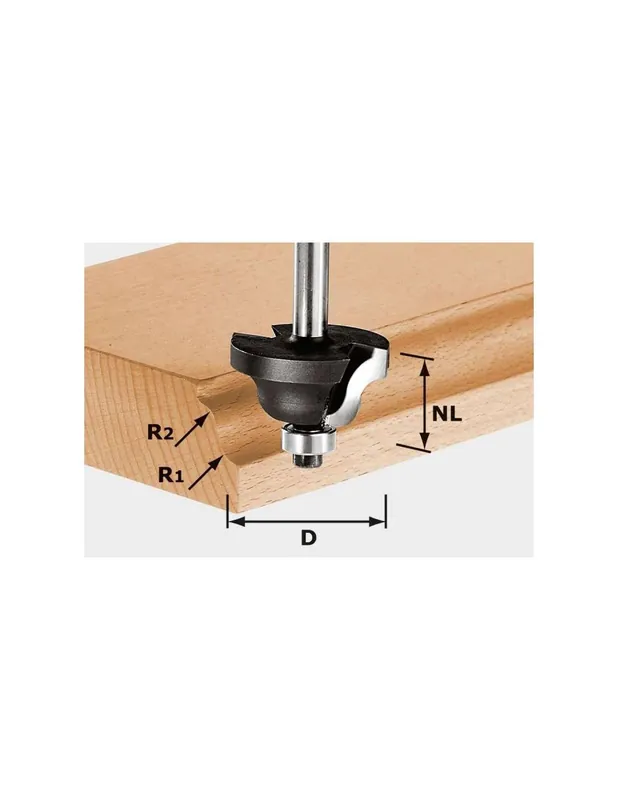 Fraise à double moulure HW avec queue de 8mm HW S8 D38,1/R6,35/R6,35 - Festool
