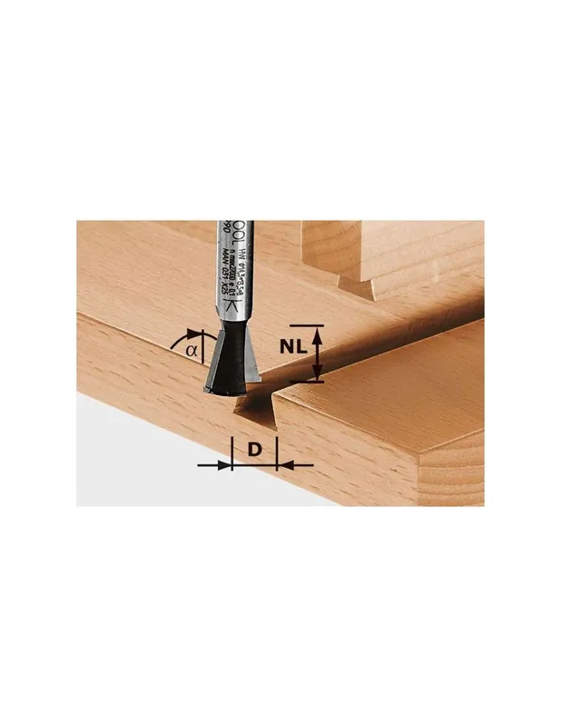 Fraise à queue d‘aronde HW avec queue de 8mm HW S8 D14,3/13,5/15° - Festool
