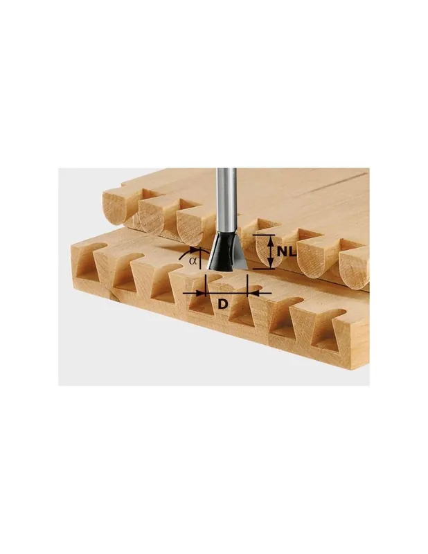 Fraise à queue d‘aronde HW avec queue de 8mm HW S8 D16/13,5/15° - Festool