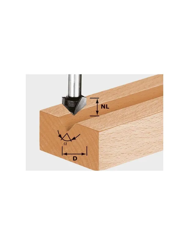 Fraise à rainurer en V HS avec queue de 8mm HS S8 D11/9,5/60° - Festool