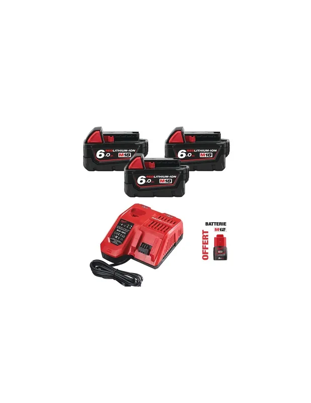 Pack 3 batteries M18 NRG-603 18V 6.0Ah + chargeur - 4933464026 - Milwaukee
