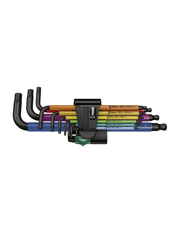 Cle mâle 6 pans tête spherique 950/9 SPKL hex-plus multicolour 1 SB (jeu de 9) - 05073593001 - Wera