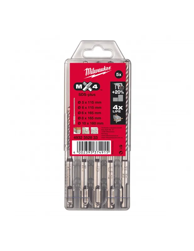Coffret 5 forets béton SDS-PLUS MX4 4 taillants 4932352833 - Milwaukee