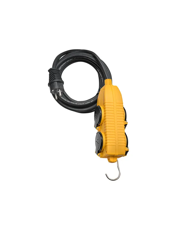 Rallonge électrique 10m de câble H07RN-F 3G2,5 avec Powerblock 4 prises à clapet IP44