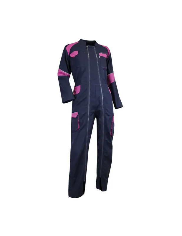 Combinaison de travail femme bicolore double zip Bleu foncé/rose ORGE 401021 - LMA
