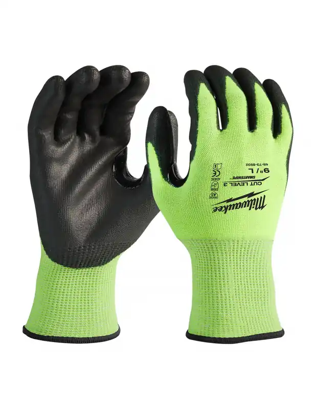 Gants anti-coupure haute visibilité Hi-Vis niveau 3 Taille 9/L 4932478132 - Milwaukee