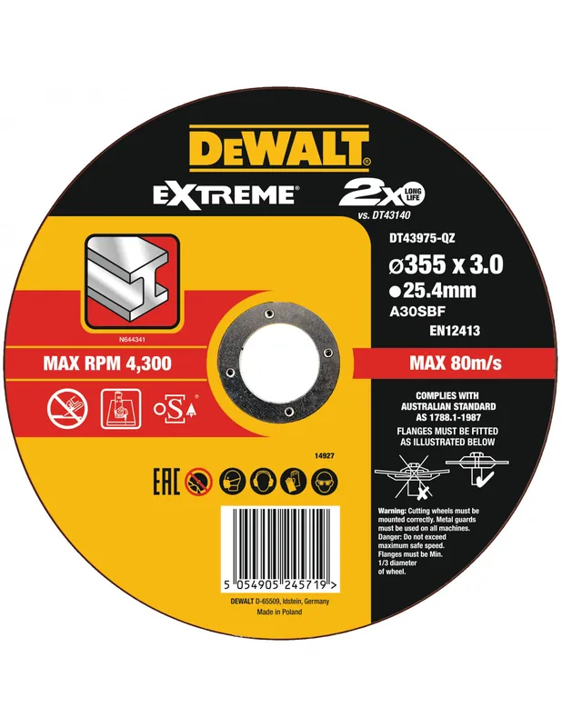 Disque à tronçonner métal 355x3x25,4mm DT43975-QZ - Dewalt