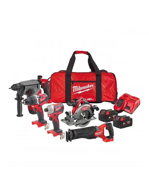 Pack 5 outils 18V 5Ah M18 PP5B-502B 4933479541 - Milwaukee