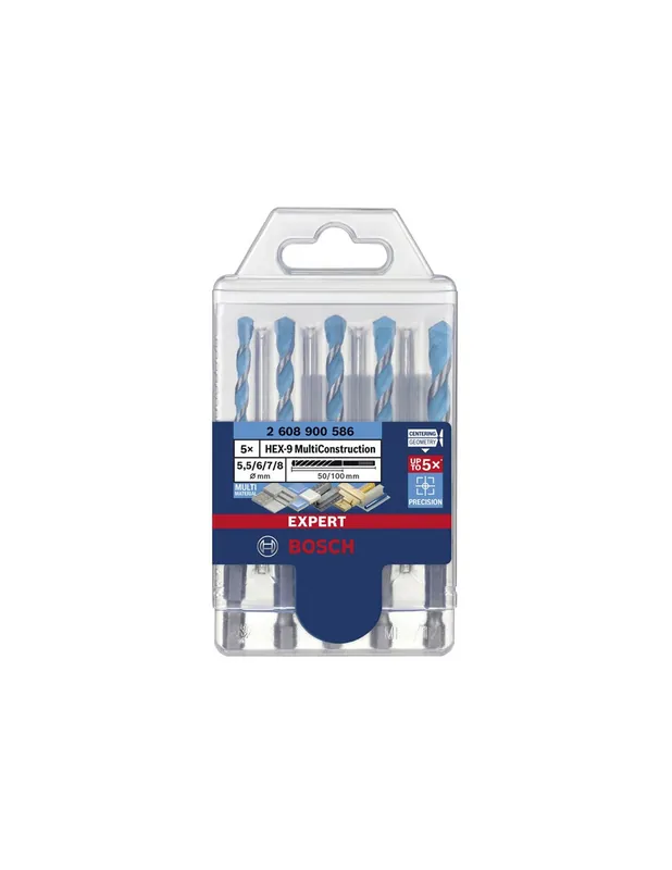 Coffret de 5 forets EXPERT HEX-9 ⌀ 5,5/5/6/7/8 mm 2608900586 - Bosch