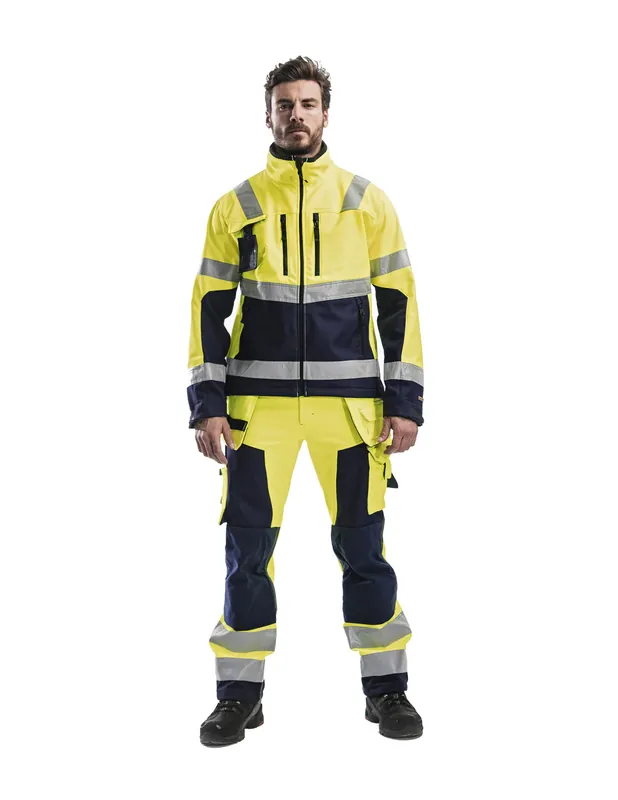 Pantalon Artisan Softshell haute visibilité Jaune fluo/Marine 156725173389 - Blaklader