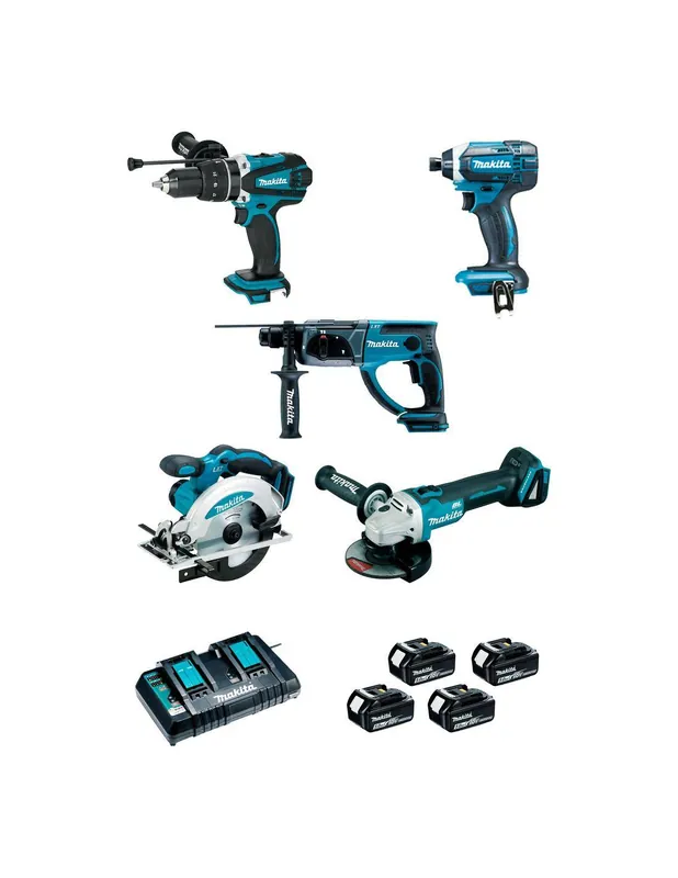 Pack 5 machines 18V 5AH (DHP458 + DGA504 + DTD152 + DHR202 + DSS610) DLX5039PTJ - Makita