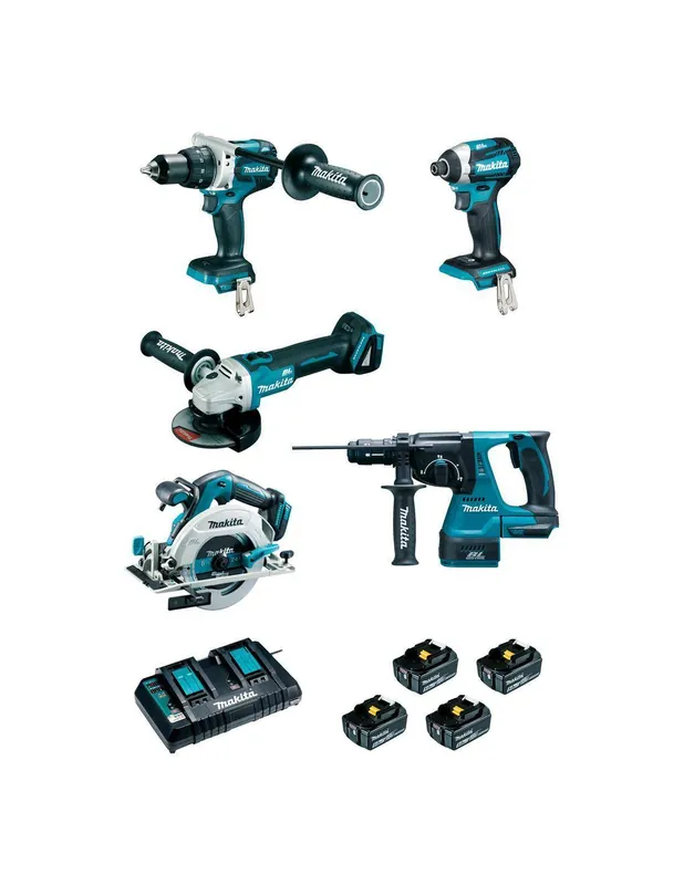 Pack 5 machines 18V 5AH (DHP481 + DGA506 + DTD154 + DHR243 + DHS680) DLX5038PTJ - Makita