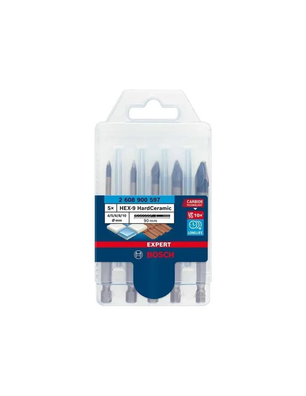 Coffret de 5 forets carrelage Hard Ceramic HEX-9 Expert 4/5/6/8/10 mm 2608900597 - Bosch