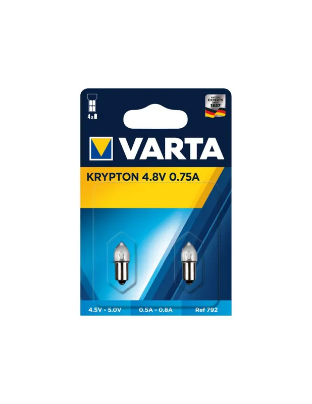 2 Ampoules Culot Lisse 792 Krypton 4,8V 0,75A Varta