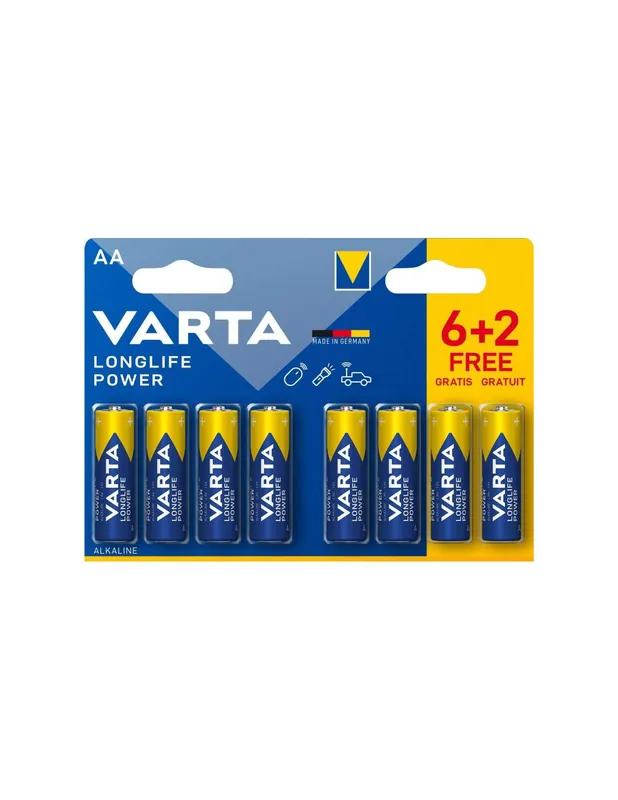 6+2 Piles Alcalines AA / LR6 LongLife Power Varta