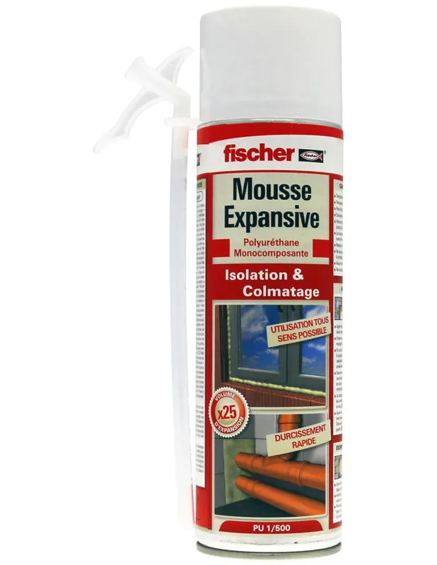 Mousse polyuréthane PU 1/600 tête en bas (500 ml) 053387 - Fischer
