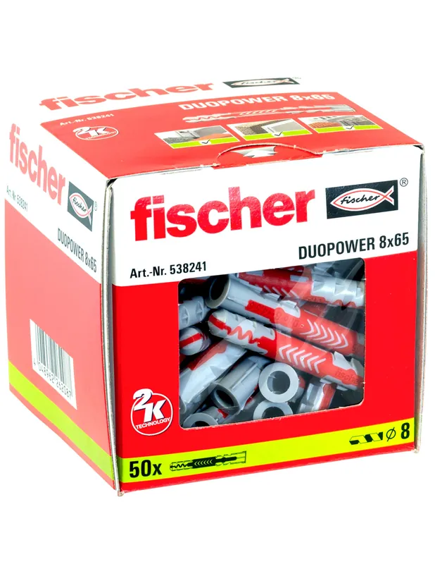 Cheville tous matériaux fischer DuoPower 8x65 sans vis (x50) 538241 - Fischer