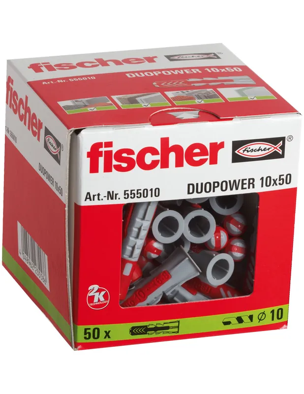 Cheville bi-matière DuoPower 10 x 50 sans vis (x50) 555010 - Fischer