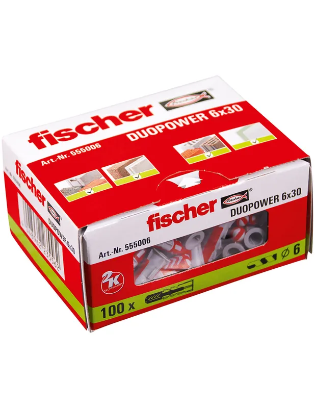 Cheville bi-matière DuoPower 6 x 30 sans vis (x100) 555006 - Fischer
