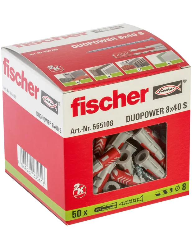 Cheville bi-matière DuoPower 8 x 40 S avec vis (x50) 555108 - Fischer