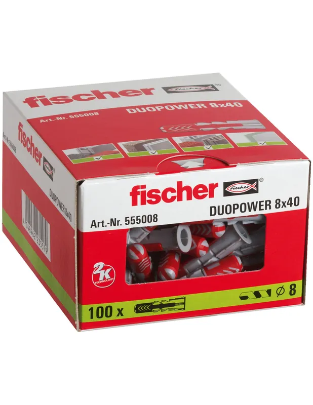 Cheville bi-matière DuoPower 8 x 40 sans vis (x100) 555008 - Fischer